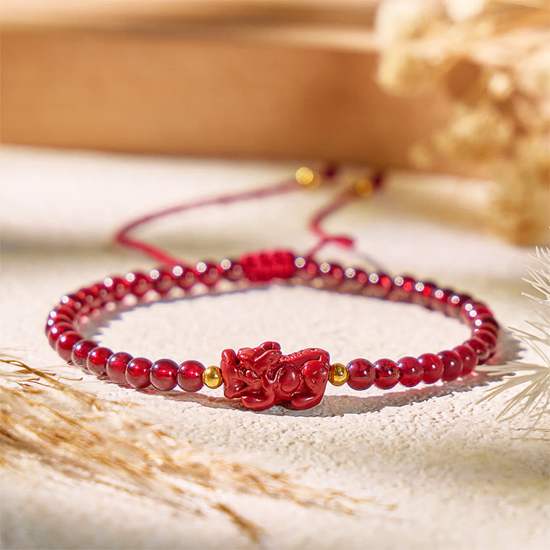 FuAttract Wealth Weaver - Natural Garnet Cinnabar Pixiu Hand-Knotted Bracelet - image 2