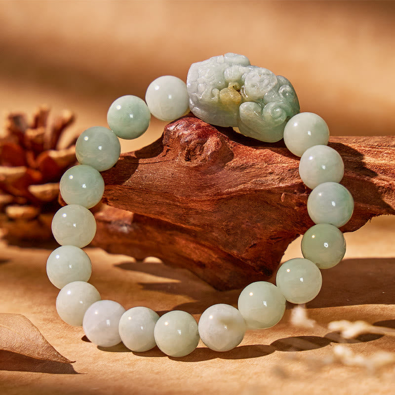 FuAttract Wealth Guardian - Natural Hand-Knotted Jade Pixiu Bracelet - 9mm - image 0