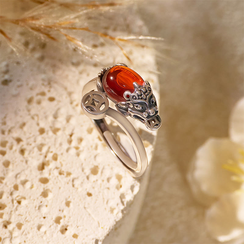 FuAttract Prosperity Coin Catalyst - Adjustable Silver Garnet Pixiu Wealth Ring - image 1
