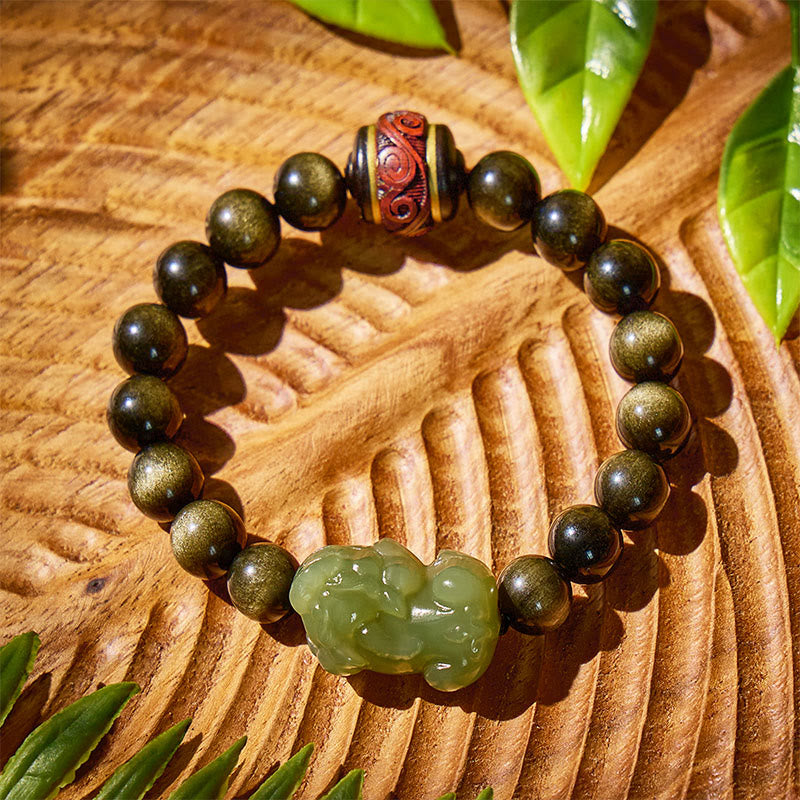 FuAttract Tranquil Wisdom - Handcrafted Jade Pixiu Golden Obsidian Bracelet - image 13