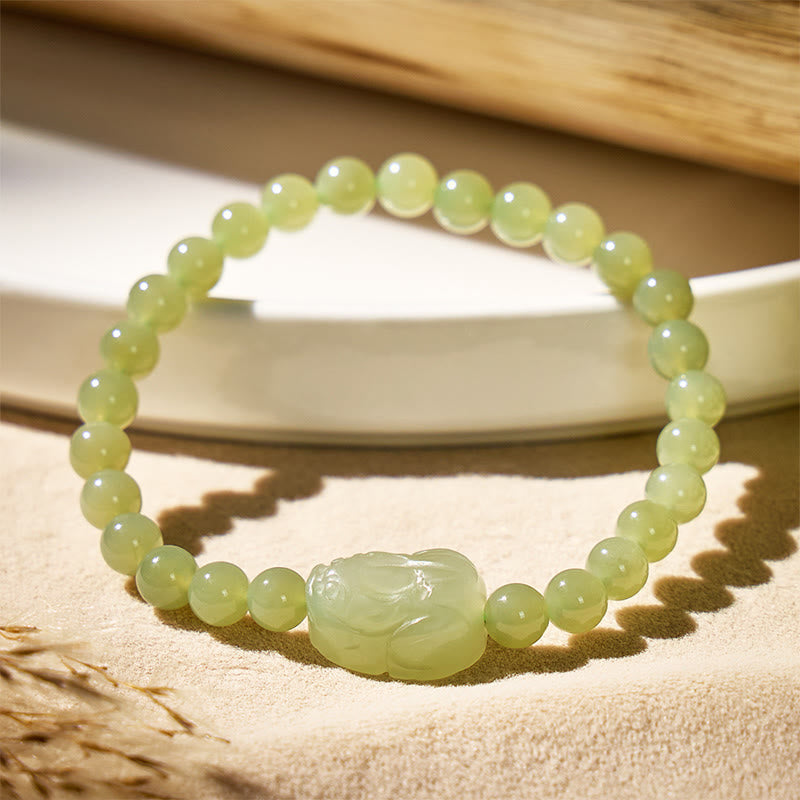 FuAttract Wealth & Energy Balance – Fortune Hetian Jade Pixiu Bracelet - 6mm - image 0