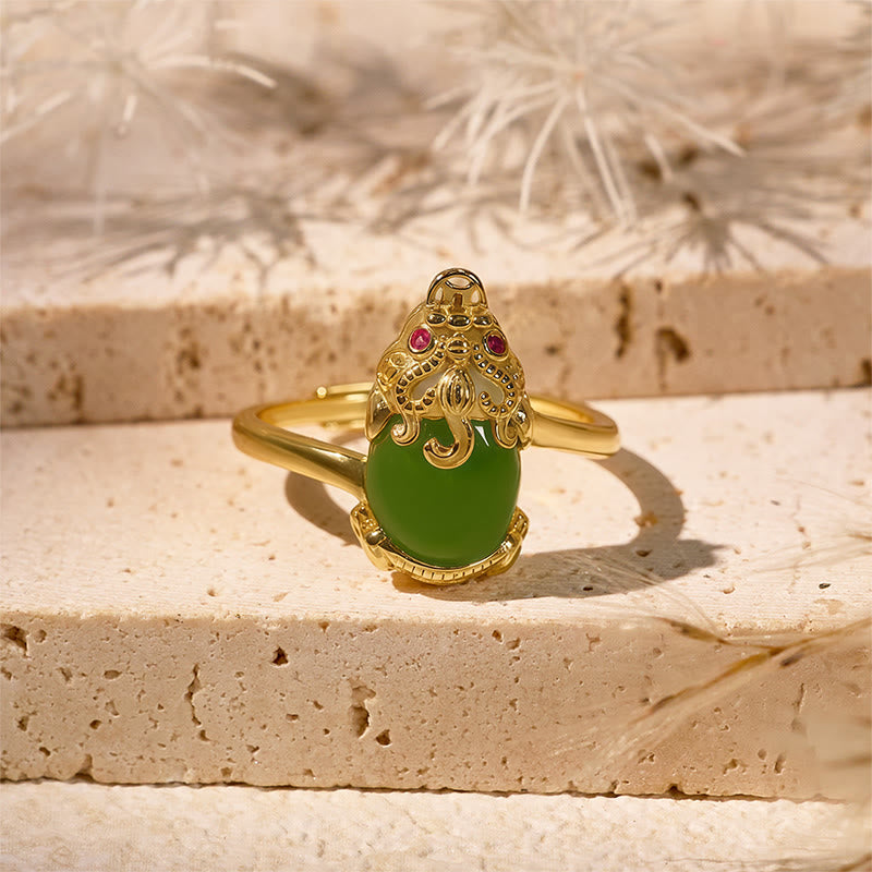 FuAttract Harmony's Embrace - Adjustable Gold-Plated Hetian Jade Pixiu Ring - image 1