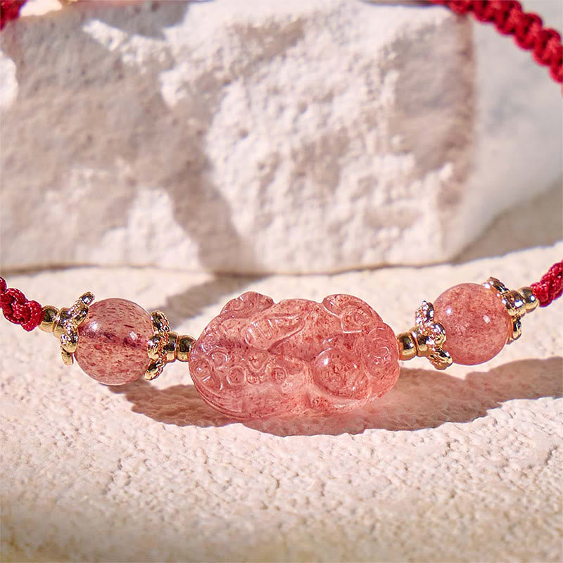 FuAttract Radiant Berry - Natural Strawberry Quartz Pixiu Red String Bracelet - image 4