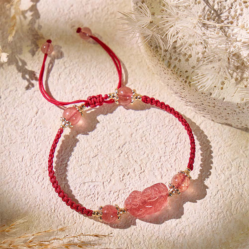 FuAttract Radiant Berry - Natural Strawberry Quartz Pixiu Red String Bracelet - image 1