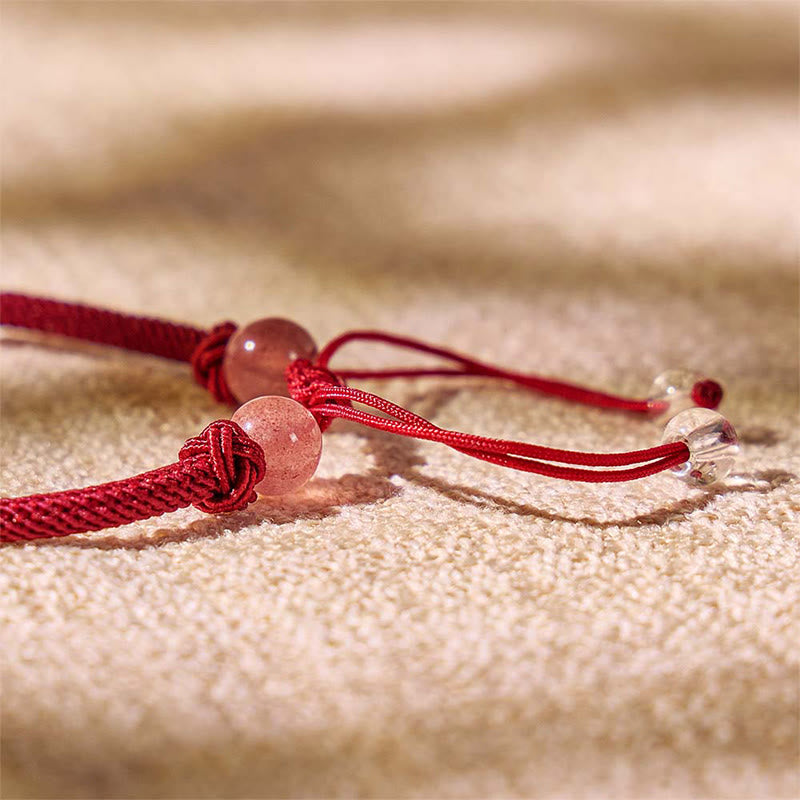 FuAttract Pink Craftsman - Adjustable Handwoven Strawberry Quartz Pixiu String Bracelet - image 5