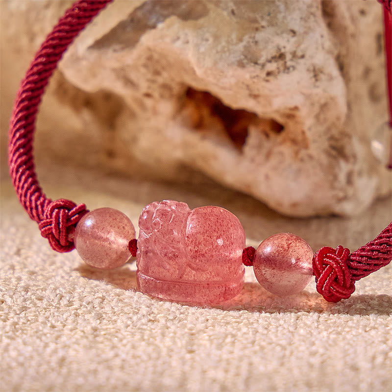 FuAttract Pink Craftsman - Adjustable Handwoven Strawberry Quartz Pixiu String Bracelet - image 3
