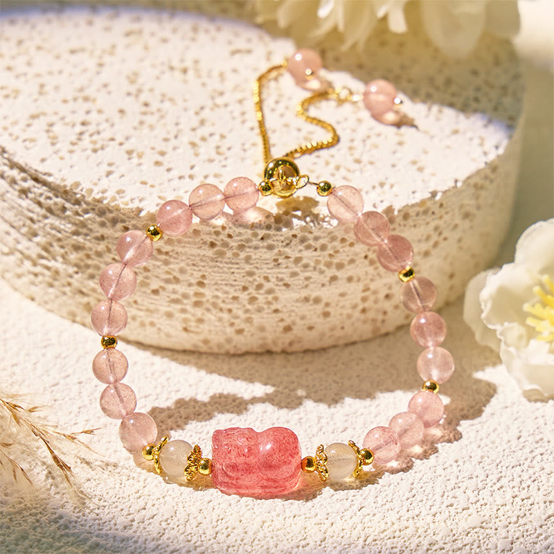 FuAttract Abundance & Healing Crystal Bracelet – Aquamarine, Strawberry Quartz & Pixiu - Strawberry Quartz - image 15
