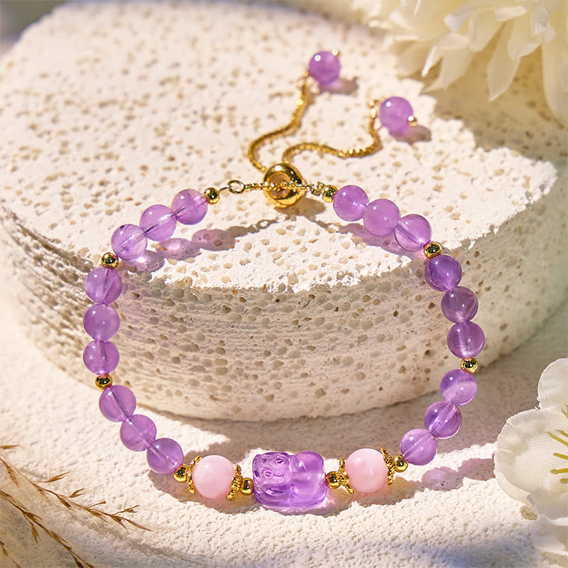 FuAttract Abundance & Healing Crystal Bracelet – Aquamarine, Strawberry Quartz & Pixiu - Amethyst - image 20