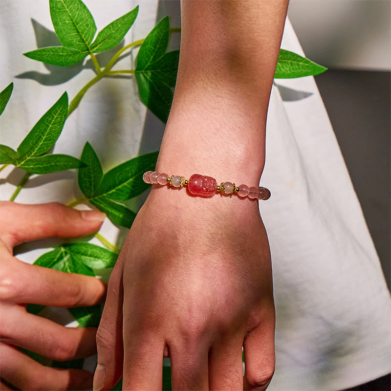 FuAttract Abundance & Healing Crystal Bracelet – Aquamarine, Strawberry Quartz & Pixiu - image 18