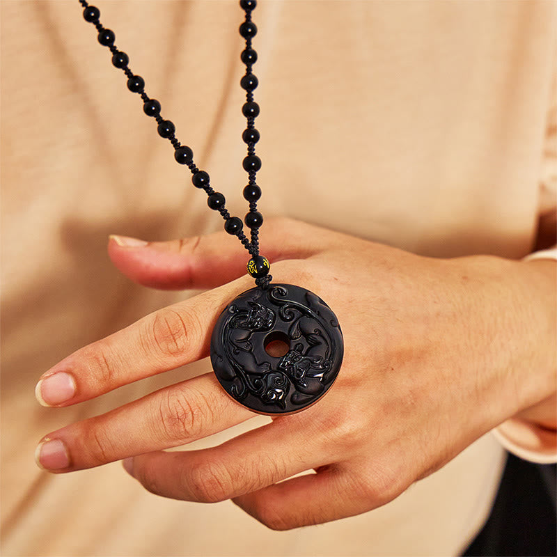 FuAttract Protection & Peace - Obsidian Double Pixiu Ping An Buckle Necklace - image 5