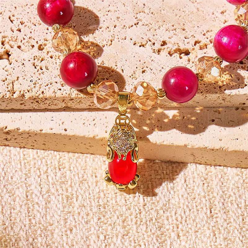 FuAttract Lucky Protection & Prosperity - Red Tiger Eye Stone with Pixiu Pendant Bracelet - image 3