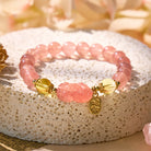 FuAttract Love & Abundance Energy - Strawberry Quartz Citrine FU Character Pixiu Bracelet - image 1