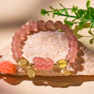 FuAttract Love & Abundance Energy - Strawberry Quartz Citrine FU Character Pixiu Bracelet - image 0