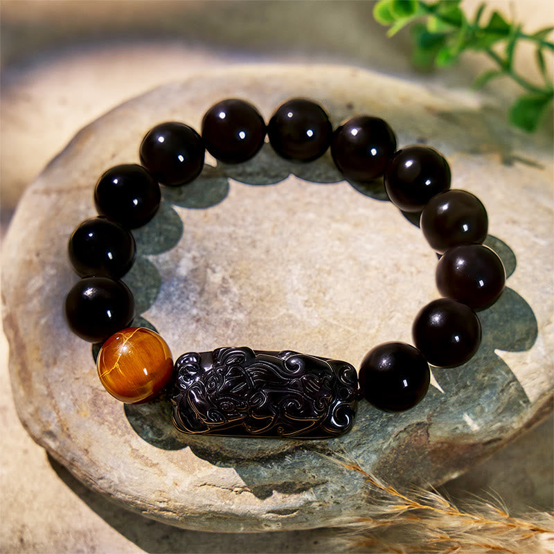 FuAttract Protection & Strength - Tiger Eye & Black Obsidian Pixiu Bracelet - 14mm - image 10