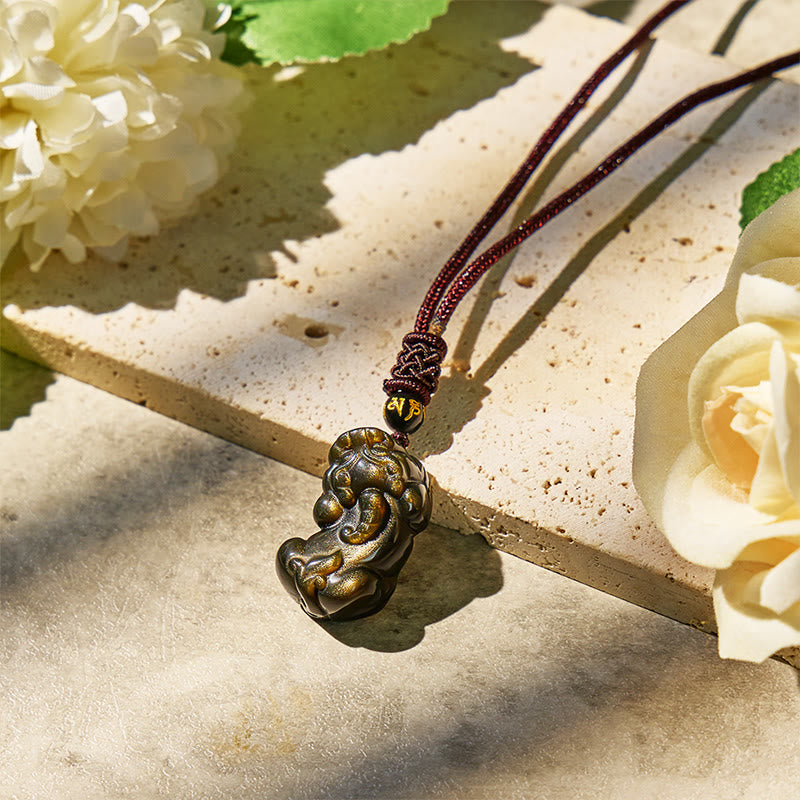 FuAttract Energy Sentinel - Golden Obsidian PiXiu Pendant Necklace - Golden Obsidian - image 0