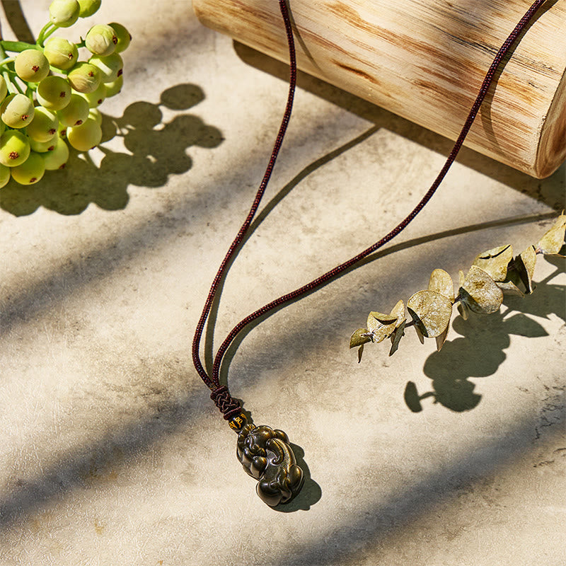 FuAttract Energy Sentinel - Golden Obsidian PiXiu Pendant Necklace - image 3