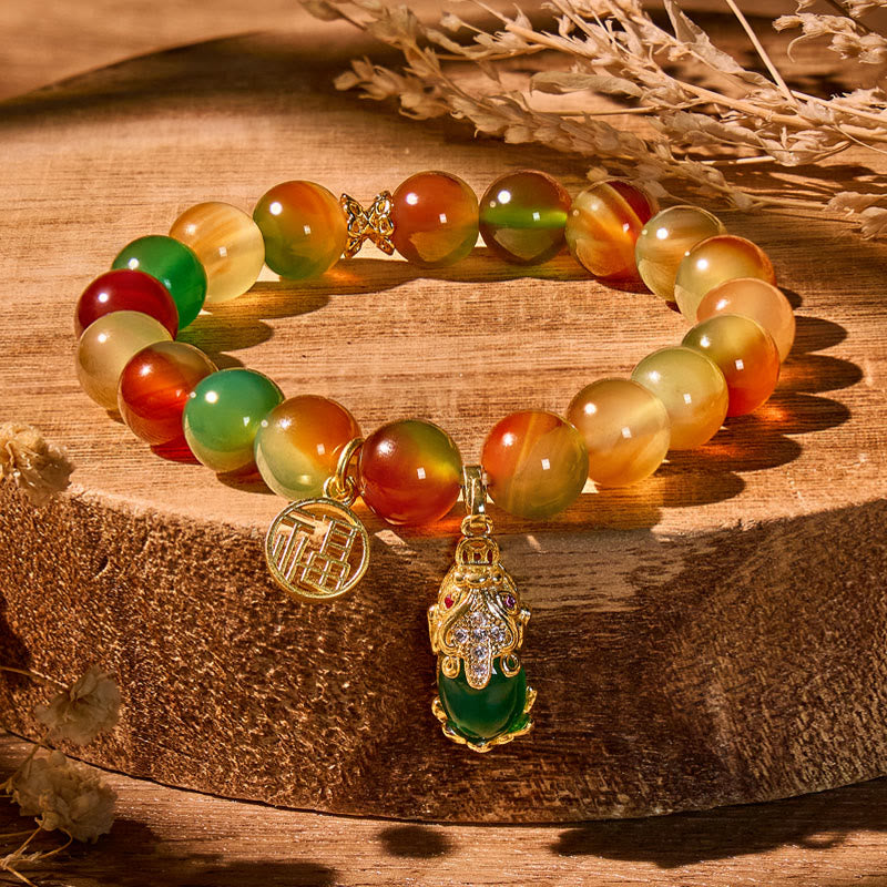 FuAttract Radiant Harmony - Peacock Agate Pixiu Bracelet - 10mm - image 0