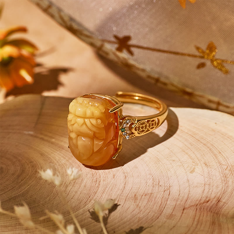 FuAttract Luxe Guardian - S925 Sterling Silver & Natural Amber Pixiu Ring - image 3