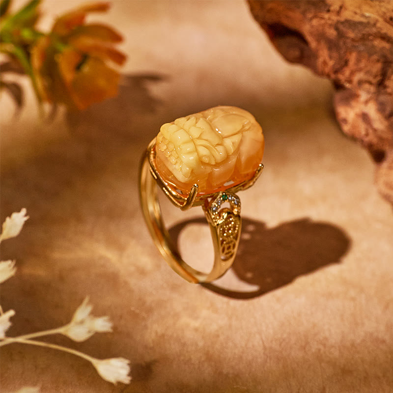 FuAttract Luxe Guardian - S925 Sterling Silver & Natural Amber Pixiu Ring - image 2