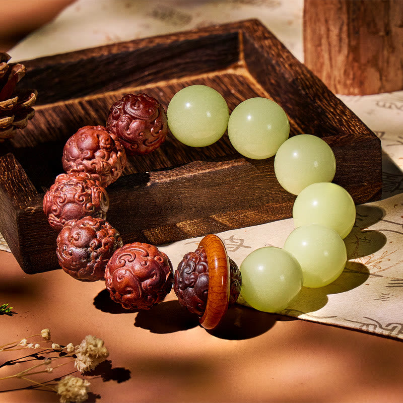 FuAttract Grounded Glow – 20mm Pixiu Carved Lightning-Struck Jujube Wood Luminous Bracelet - 20mm - image 0