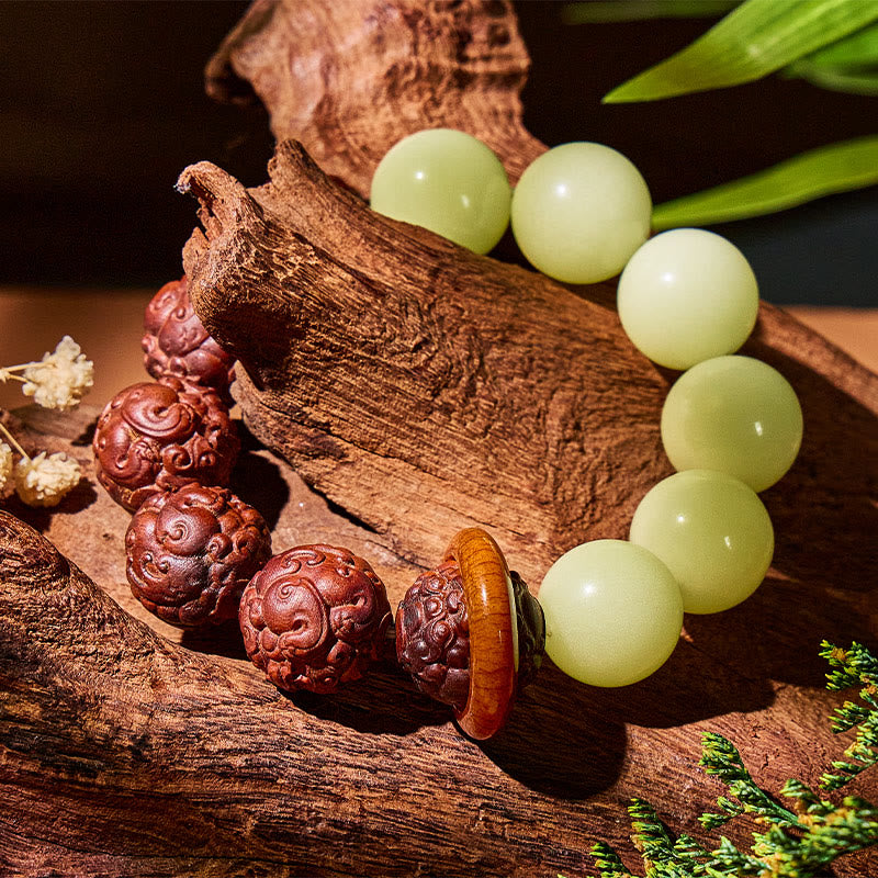FuAttract Grounded Glow – 20mm Pixiu Carved Lightning-Struck Jujube Wood Luminous Bracelet - image 1