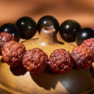 FuAttract Calm Radiance – 20mm Pixiu Carved Lightning-Struck Jujube Wood Golden Obsidian Bracelet - image 3