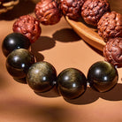 FuAttract Calm Radiance – 20mm Pixiu Carved Lightning-Struck Jujube Wood Golden Obsidian Bracelet - image 2