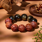 FuAttract Calm Radiance – 20mm Pixiu Carved Lightning-Struck Jujube Wood Golden Obsidian Bracelet - image 1