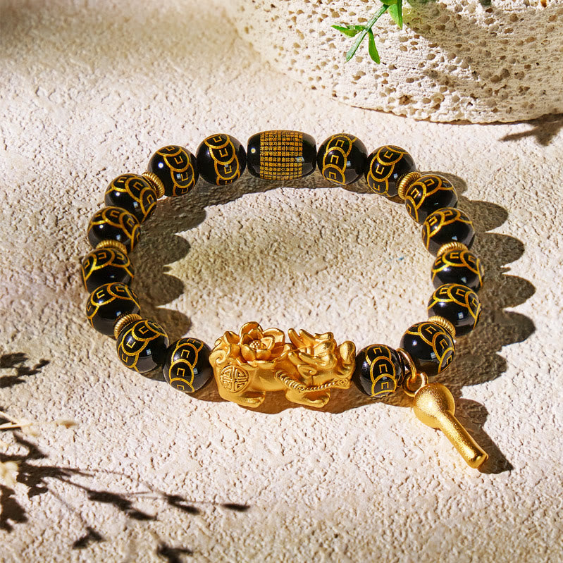 FuAttract Abundance & Energy Shielding Bracelet – Black Onyx 999 Sterling Silver Lotus Pixiu - 9.1in/23cm - Coin Beads - image 0