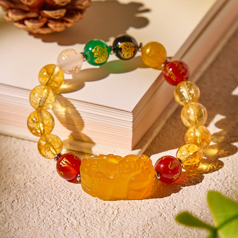 FuAttract God of Wealth Feng Shui Citrine Bracelet with Pixiu & Agate - 10mm - image 0