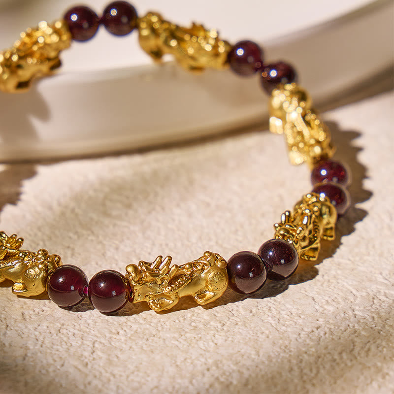 FuAttract Abundance & Protection Garnet Bracelet with Seven Pixiu Charms - image 4