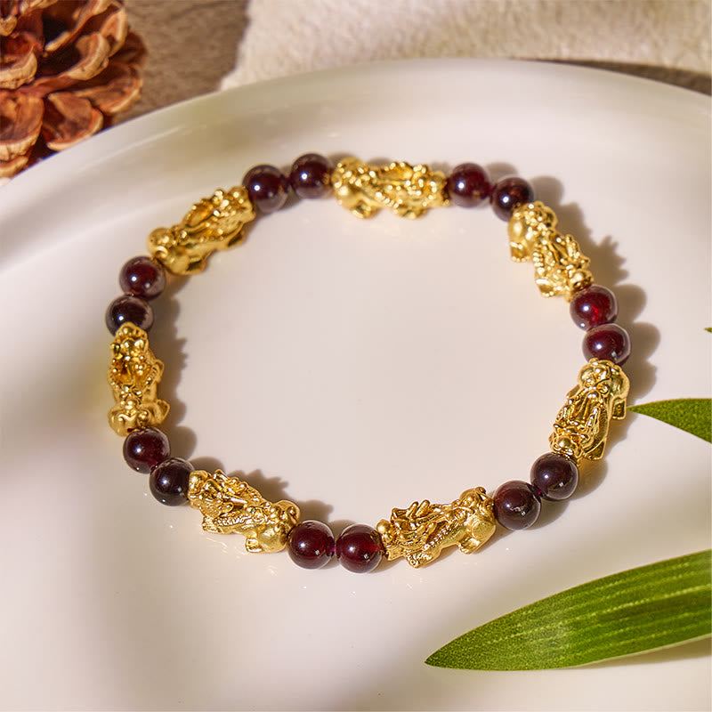 FuAttract Abundance & Protection Garnet Bracelet with Seven Pixiu Charms - 7mm - image 0
