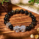 FuAttract Wealth & Prosperity Feng Shui Bracelet Pure Silver Pixiu with Golden Obsidian - 10mm - image 0