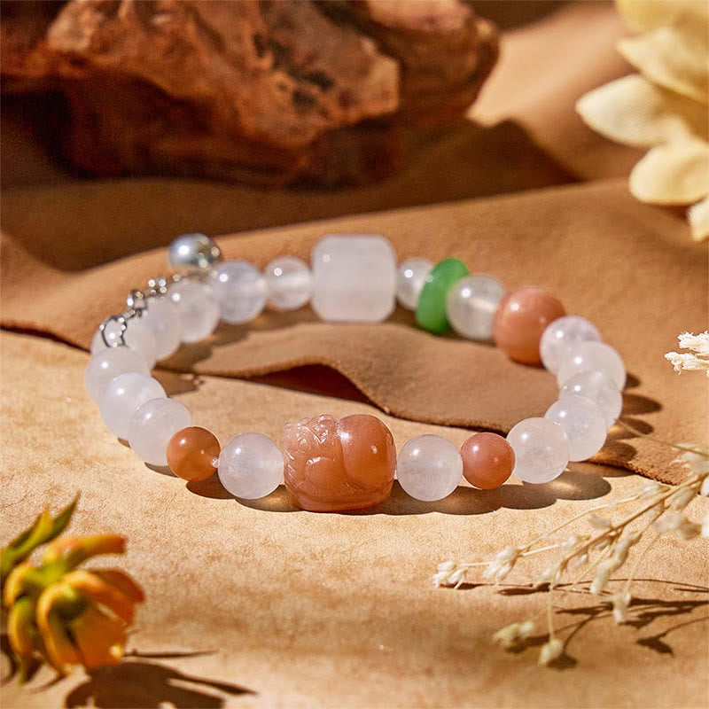 FuAttract Radiant Intuition and Courage – Moonstone Sunstone Pixiu Bracelet - Moonstone+Sunstone - image 0