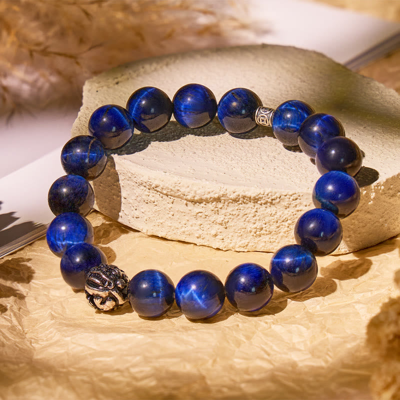 FuAttract Clarity & Confidence – Blue Tiger's Eye & Silver Pixiu Bracelet - 10mm - image 0