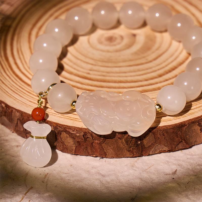 FuAttract Serenity Prosperity – White Jade Bracelet with Pixiu & Money Bag Charms - image 5