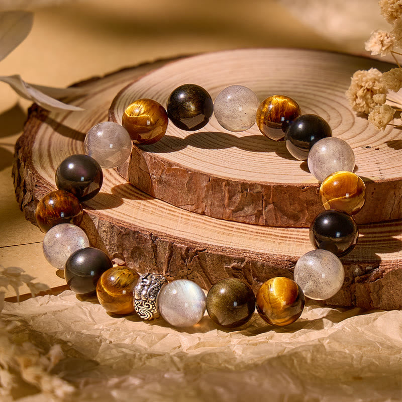 FuAttract Clarity Confidence – Golden Obsidian, Tiger's Eye & Moonstone Pixiu Bracelet  - 10mm - image 0