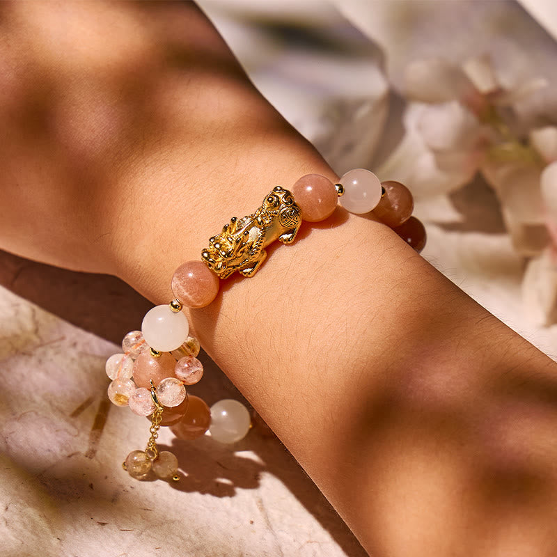 FuAttract Joy Prosperity – Sunstone & Clear Quartz Bracelet with Pixiu & Citrine Pyramid Accents - image 5