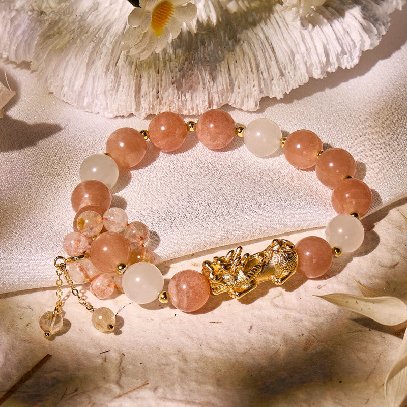 FuAttract Joy Prosperity – Sunstone & Clear Quartz Bracelet with Pixiu & Citrine Pyramid Accents - image 1