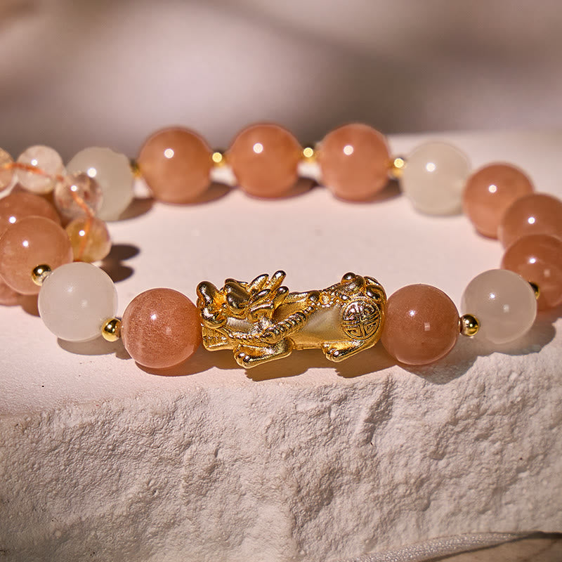 FuAttract Joy Prosperity – Sunstone & Clear Quartz Bracelet with Pixiu & Citrine Pyramid Accents - image 3