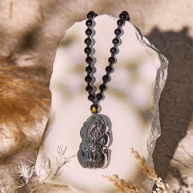 FuAttract Empowered Calm – Adjustable Rainbow Obsidian Pixiu Necklace - image 1