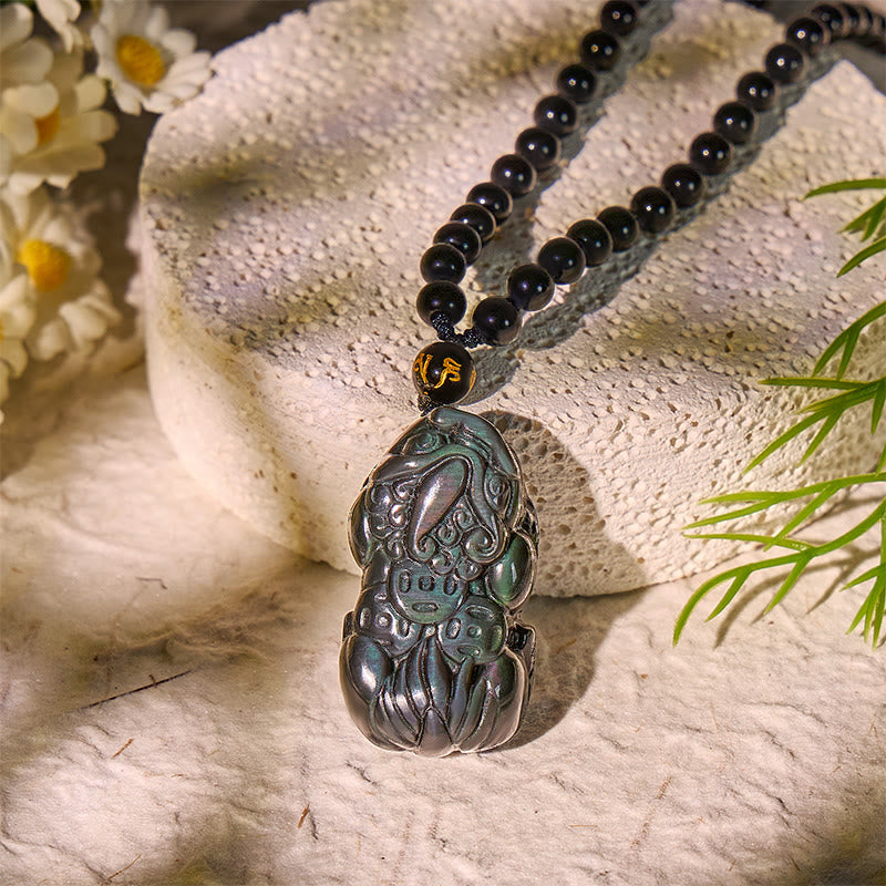 FuAttract Empowered Calm – Adjustable Rainbow Obsidian Pixiu Necklace - image 3