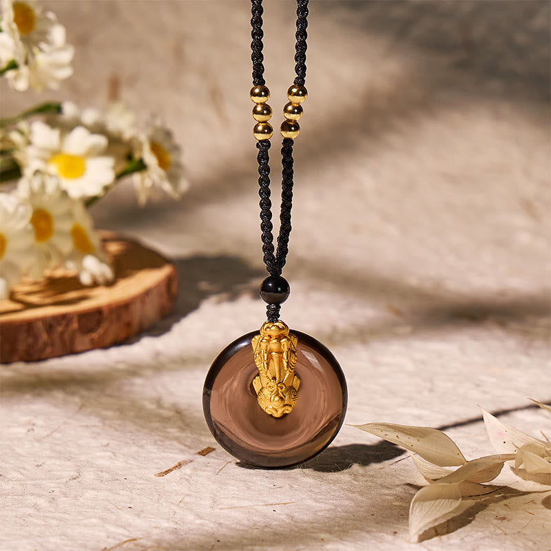 FuAttract Balanced Harmony – Ping An Buckle Necklace with S999 Pixiu Pendant - Black Onyx - image 0