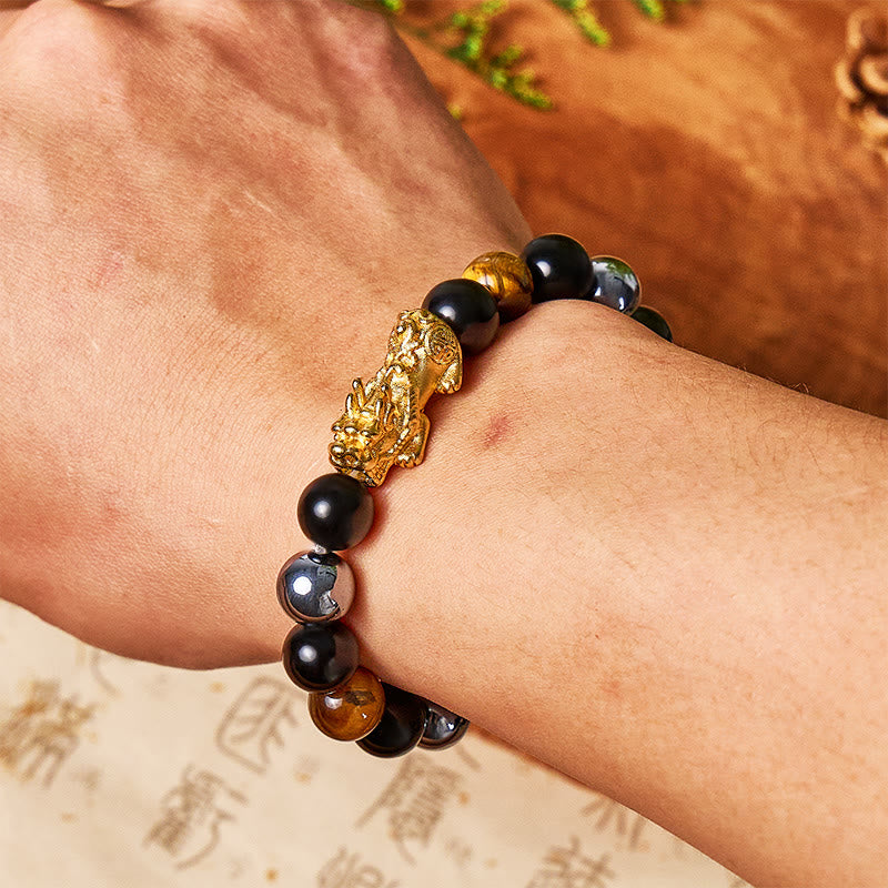 FuAttract Triple Guardian Bracelet – Pixiu + Tiger Eye, Terahertz & Black Obsidian - image 6