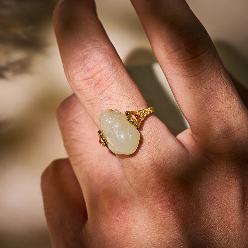 FuAttract Hetian Jade 925 Sterling Silver Ring with Pixiu for Wealth & Protection - image 4