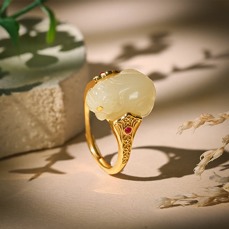 FuAttract Hetian Jade 925 Sterling Silver Ring with Pixiu for Wealth & Protection - image 3
