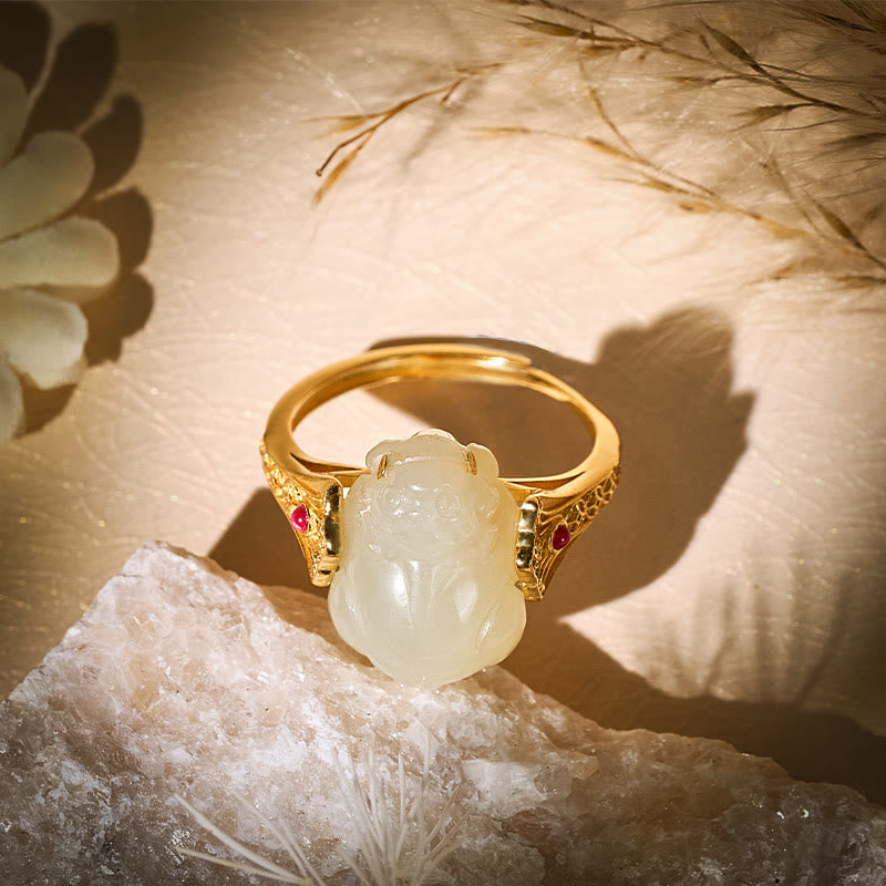 FuAttract Hetian Jade 925 Sterling Silver Ring with Pixiu for Wealth & Protection - Hetian Jade - image 0