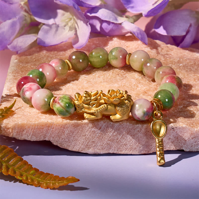 FuAttract Wealth & Harmony – Pink-Green Persian Jade Lotus Pixiu Bracelet - image 1