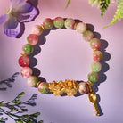 FuAttract Wealth & Harmony – Pink-Green Persian Jade Lotus Pixiu Bracelet - 10mm - image 0