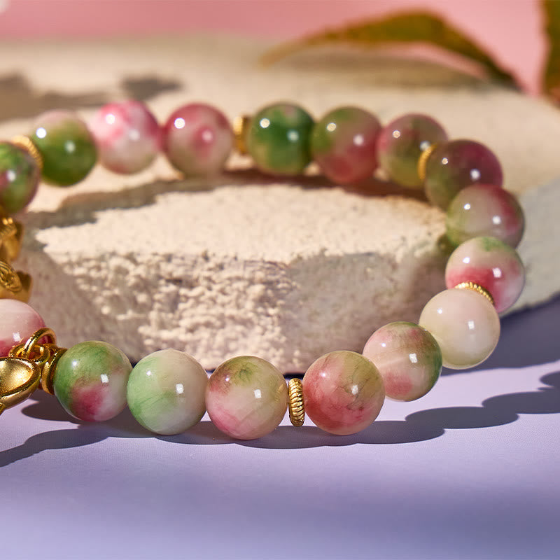 FuAttract Wealth & Harmony – Pink-Green Persian Jade Lotus Pixiu Bracelet - image 3